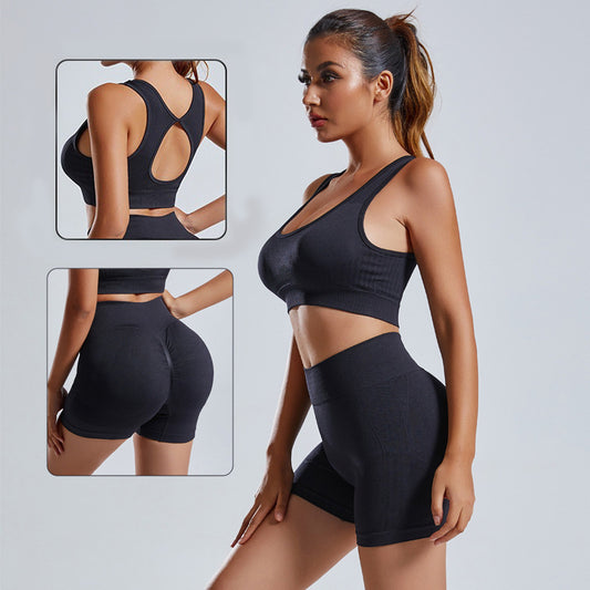 Women's Gym Clothing Set - Yoga, Vest & High Waist Shorts
