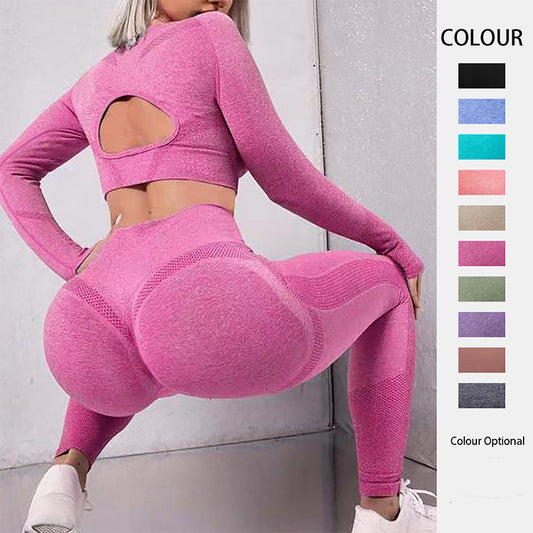 Gym Clothing Set - Long Sleeve Top & High Waist Leggings
