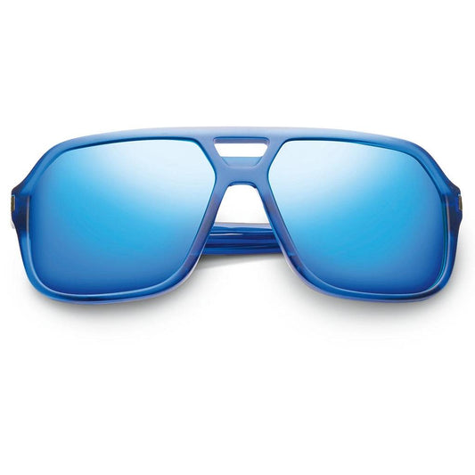 Hunter Matte Midway Blue Sunglasses with Antique Brass and Pacific Blue Flash Lens -