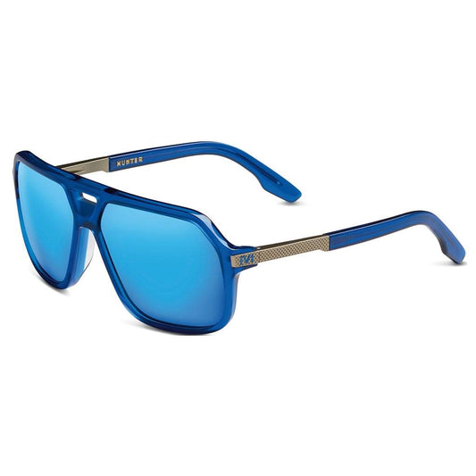 Hunter Matte Midway Blue Sunglasses with Antique Brass and Pacific Blue Flash Lens -