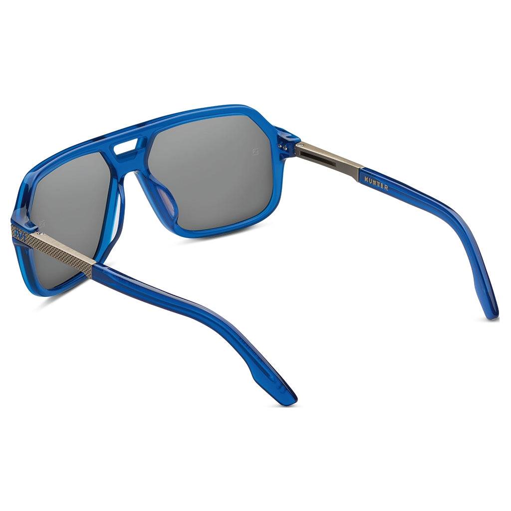 Hunter Matte Midway Blue Sunglasses with Antique Brass and Pacific Blue Flash Lens -