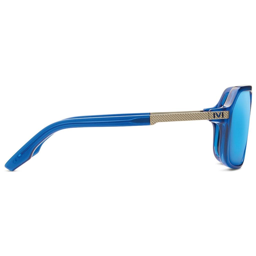 Hunter Matte Midway Blue Sunglasses with Antique Brass and Pacific Blue Flash Lens -