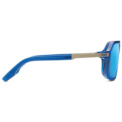 Hunter Matte Midway Blue Sunglasses with Antique Brass and Pacific Blue Flash Lens -