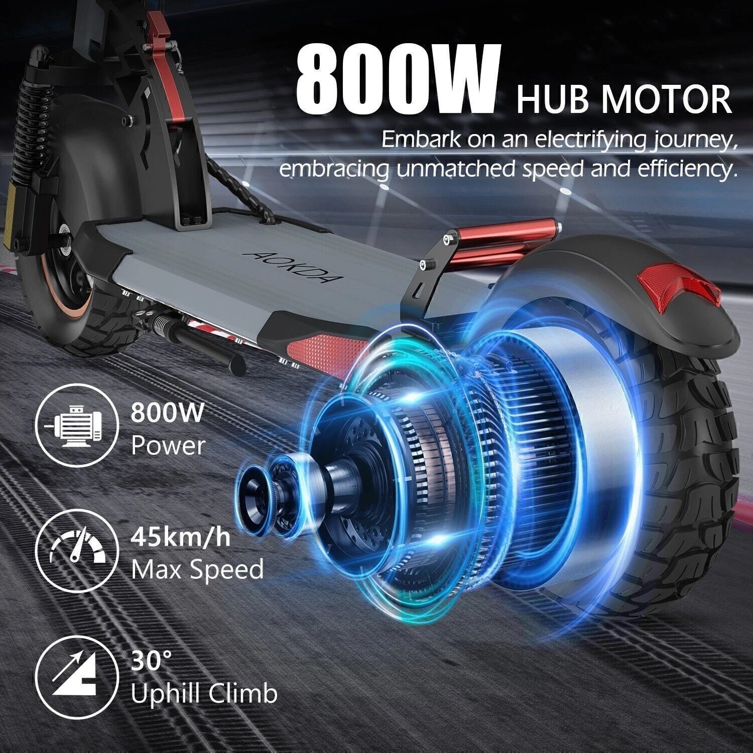 800W 10Ah Commuter E-Scooter W/Seat, 28Mph 26Mi 3-Speed for Adults/Teens 12+