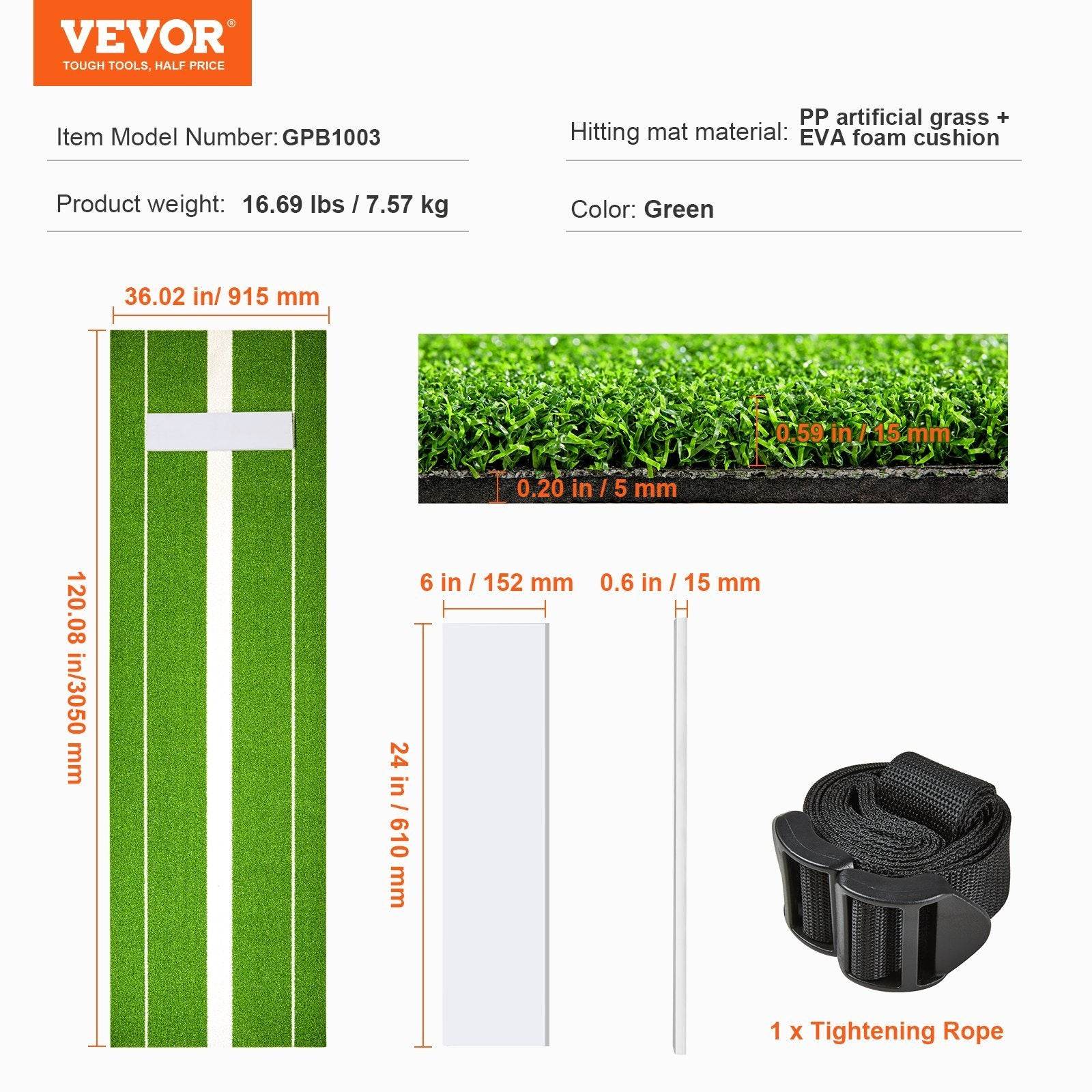 VEVOR Softball Pitching Mat, 10' X 3