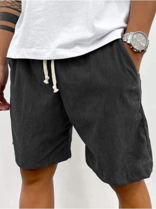 Men's Shorts Corduroy Drawstring Casual Pockets Summer Pants -