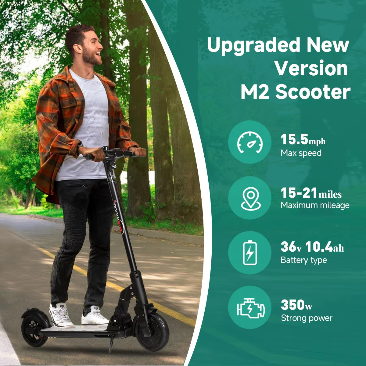 Electric Scooter 36V 10.4Ah 15.5Mph Escooter Anti-Skid Folding Electric Scooter 15-21Miles Range Lightweight Electric Scooter