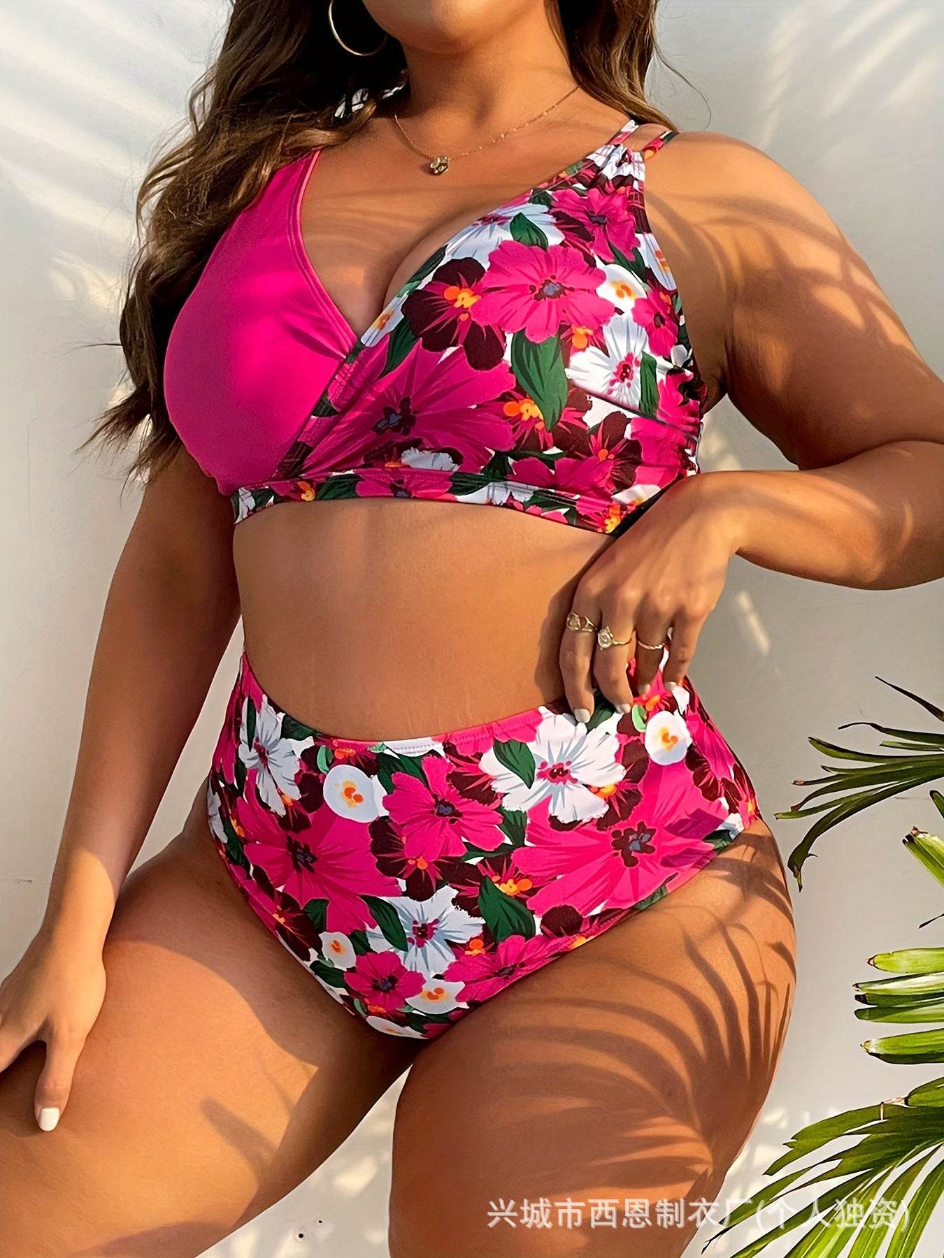 Plus Size Digital Printing Push Up Fashion Women's Split Bikini Swimsuit