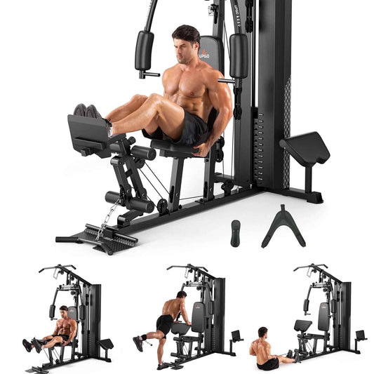 Home Gym Workout Station with 154 lbs Weight Stack, Leg Press & Preacher Curl Pad -