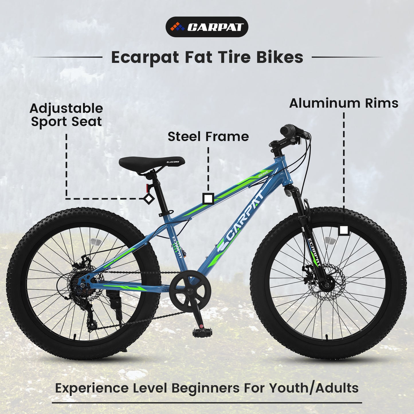 24" Fat Tire Mountain Bike - 7-Speed Shimano, Dual Disc Brake & Suspension