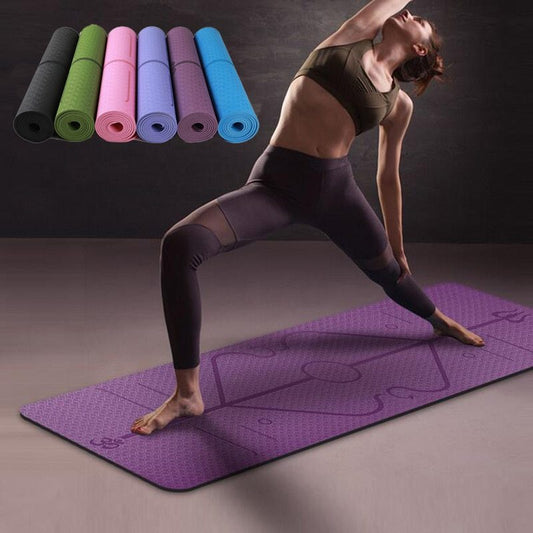 Non-Slip TPE Yoga Mat with Position Lines - Perfect for Beginners