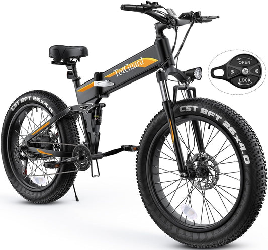 26" Fat Tire Foldable Electric Mountain Bike – 975W Peak Motor, 48V Battery, Dual Suspension, 21 Speed