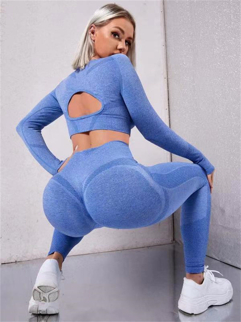 Gym Clothing Set - Long Sleeve Top & High Waist Leggings