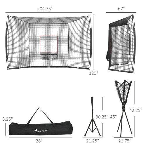 Soozier 17' x 5.5' Baseball Net with Strike Zone, Tee, Caddy, and Carry Bag - HOPE Athlete Apparel and Wellness