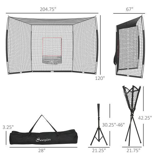 Soozier 17' x 5.5' Baseball Net with Strike Zone, Tee, Caddy, and Carry Bag