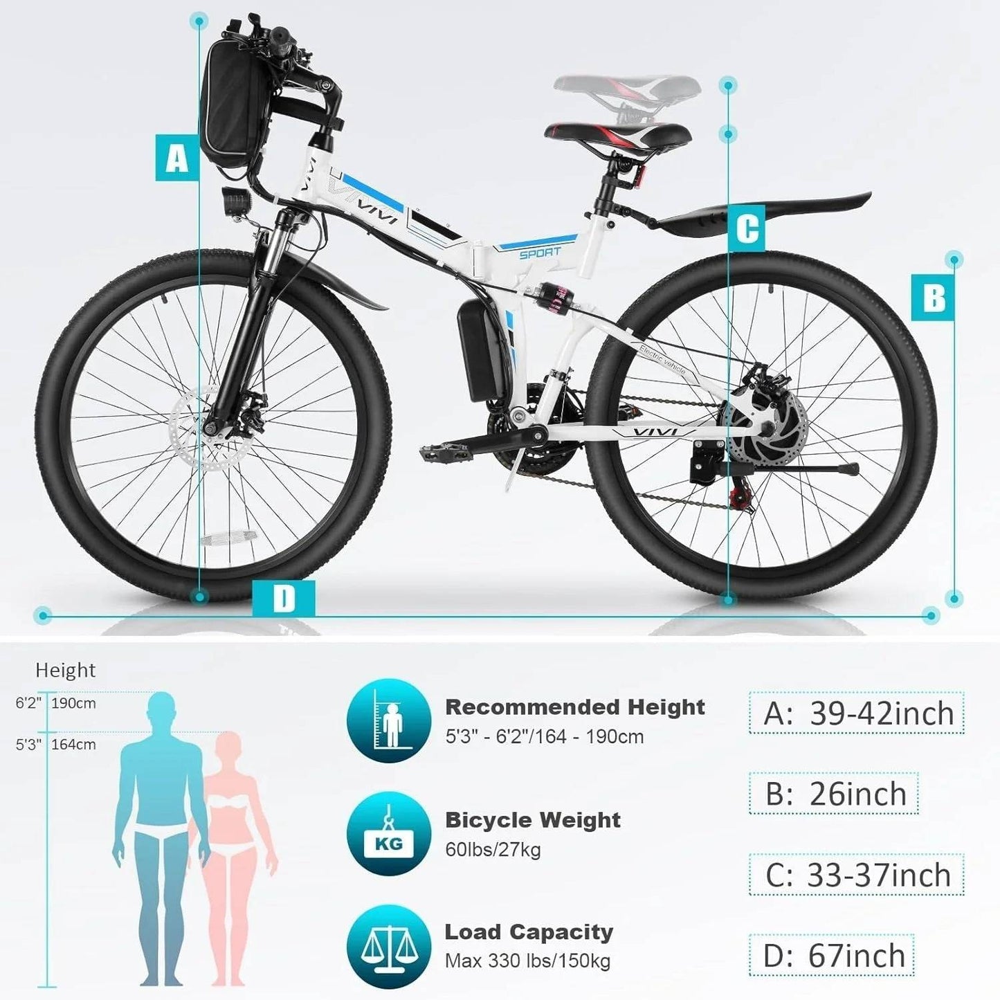 Electric Bike 26" Folding Electric Mountain Bike 26' for Commuting and Adventure -