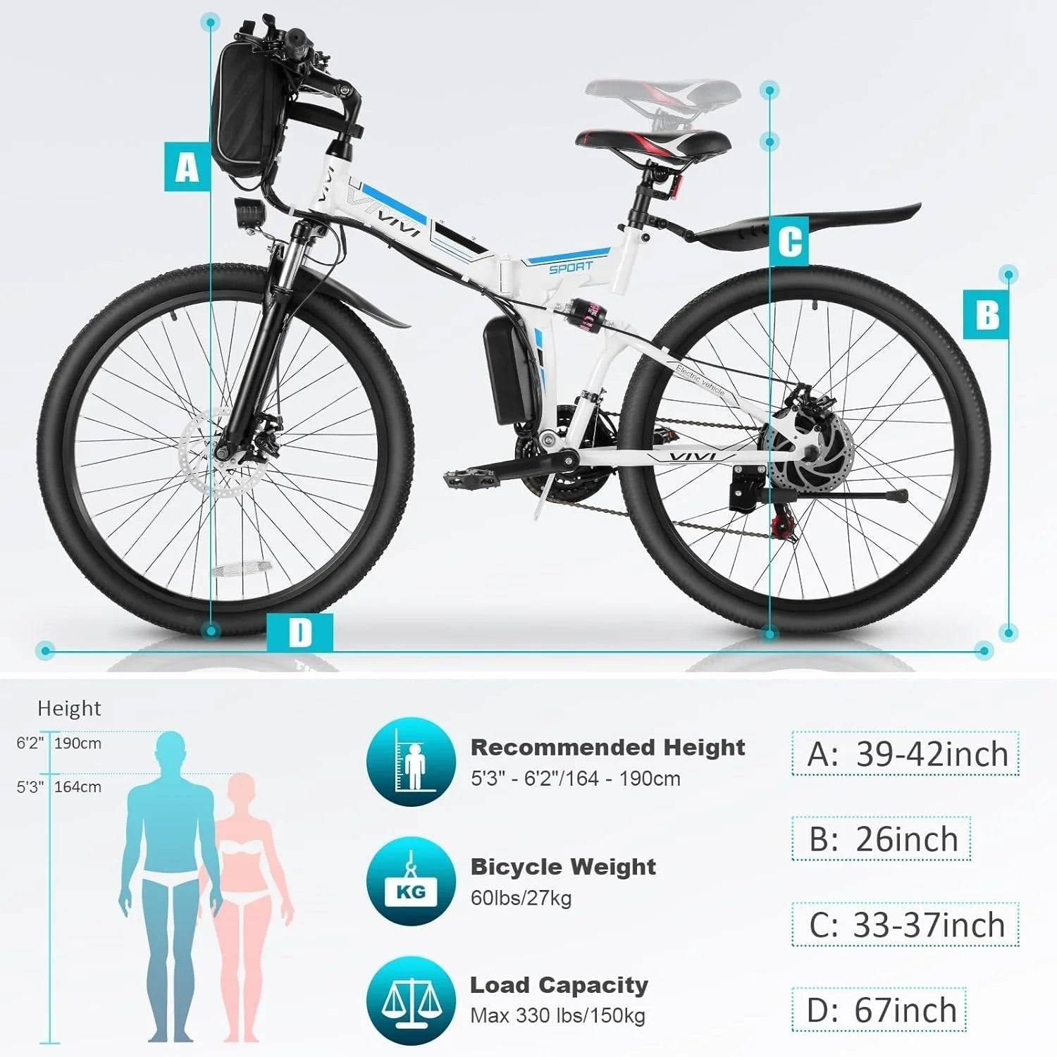 Electric Bike 26" Folding Electric Mountain Bike 26' for Commuting and Adventure -