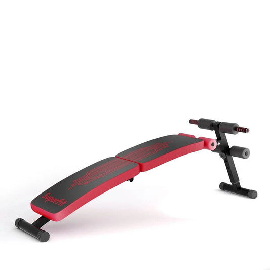 Superfit Folding Weight Bench - Adjustable Curved Decline Sit-Up Board in Red -
