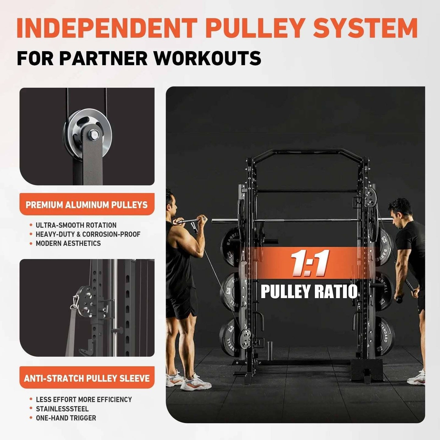Smith Machine Power Rack All-In-One Cage with Vertical Leg Press for Home Gym -