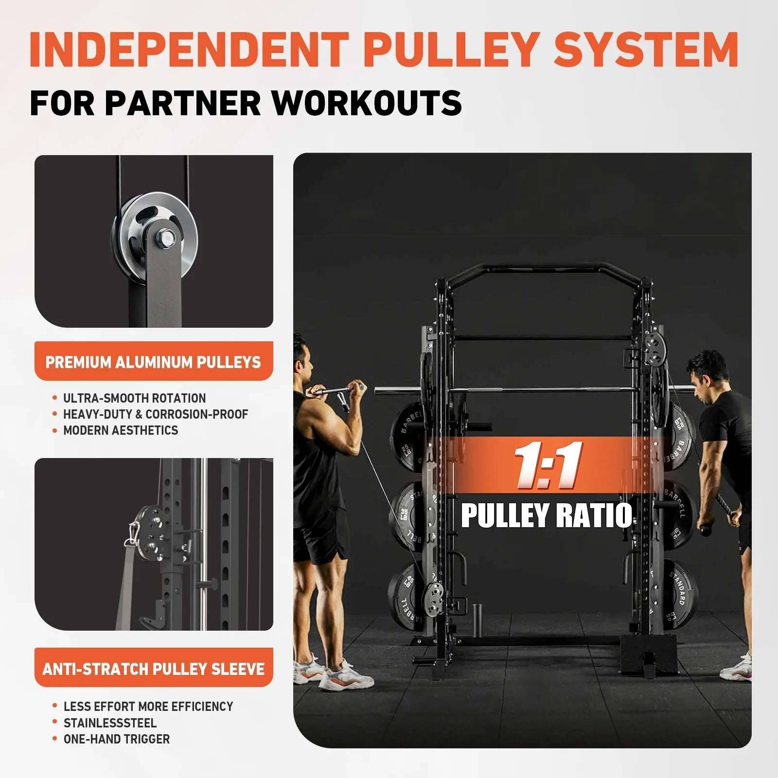 Smith Machine Power Rack All-In-One Cage with Vertical Leg Press for Home Gym -