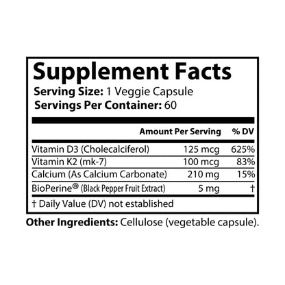 Vitamin K2 D3 Supplement - 60 Capsules