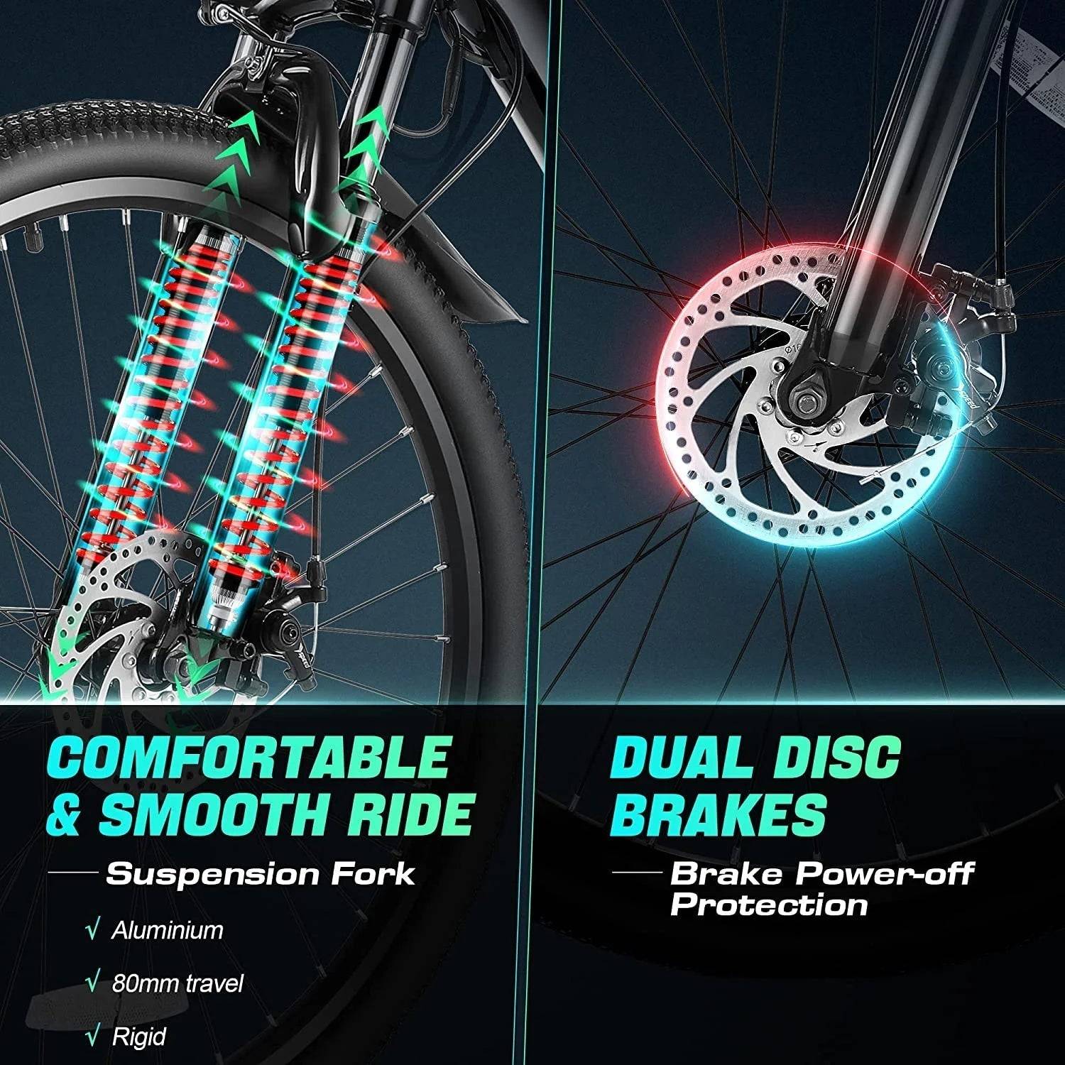Electric Bike 26" Adult Electric Mountain Bike 48V 500W Hardtail Electric Commuter Bike 21 Speed with Cruise Control up to 19.8MPH, UL2849 Certified -