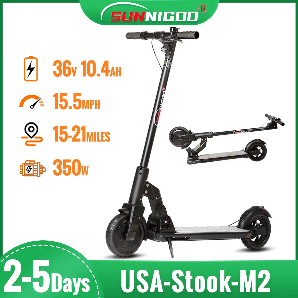 Electric Scooter 36V 10.4Ah 15.5Mph Escooter Anti-Skid Folding Electric Scooter 15-21Miles Range Lightweight Electric Scooter
