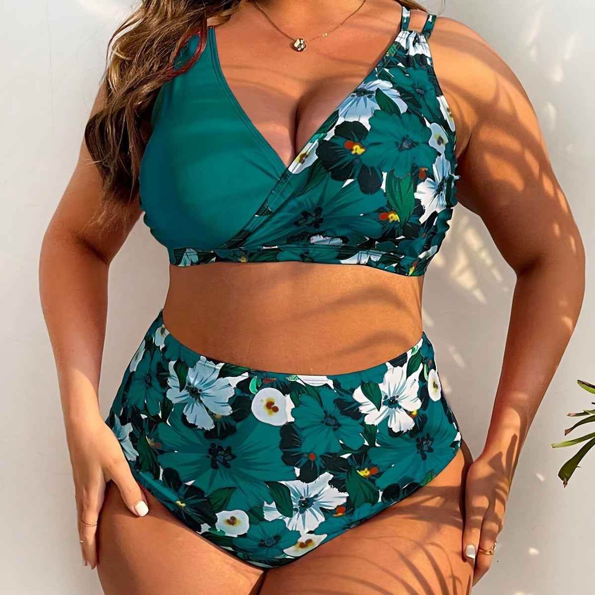 Plus Size Digital Printing Push Up Fashion Women's Split Bikini Swimsuit