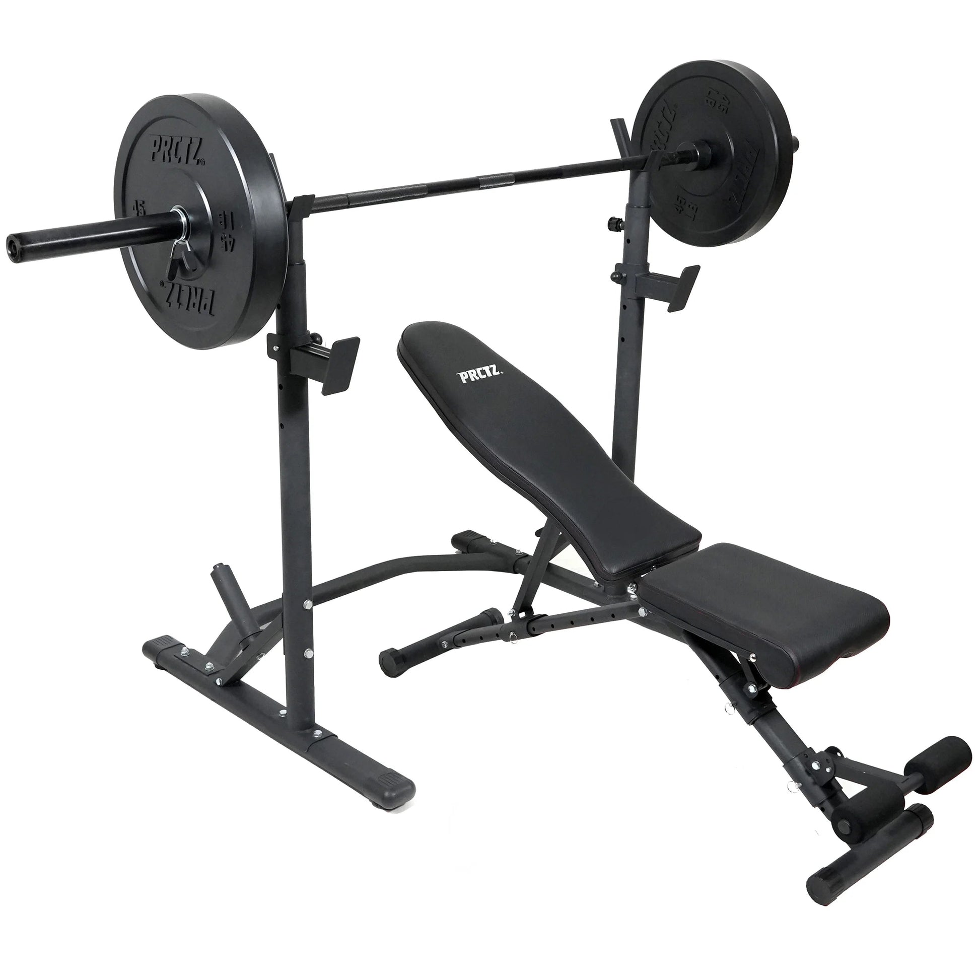 Weight Bench with Squat Rack - Foldable FID Bench with Weight Storage Solution -