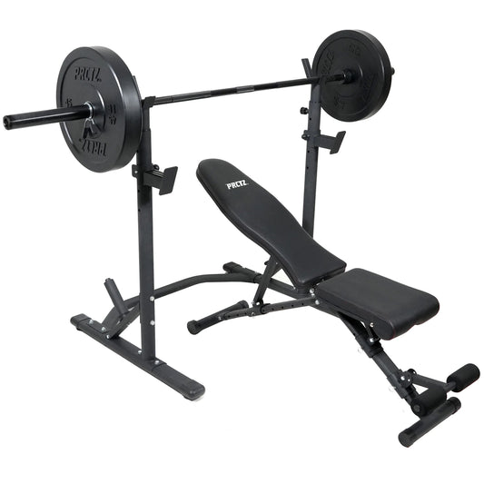 Weight Bench with Squat Rack - Foldable FID Bench with Weight Storage Solution -