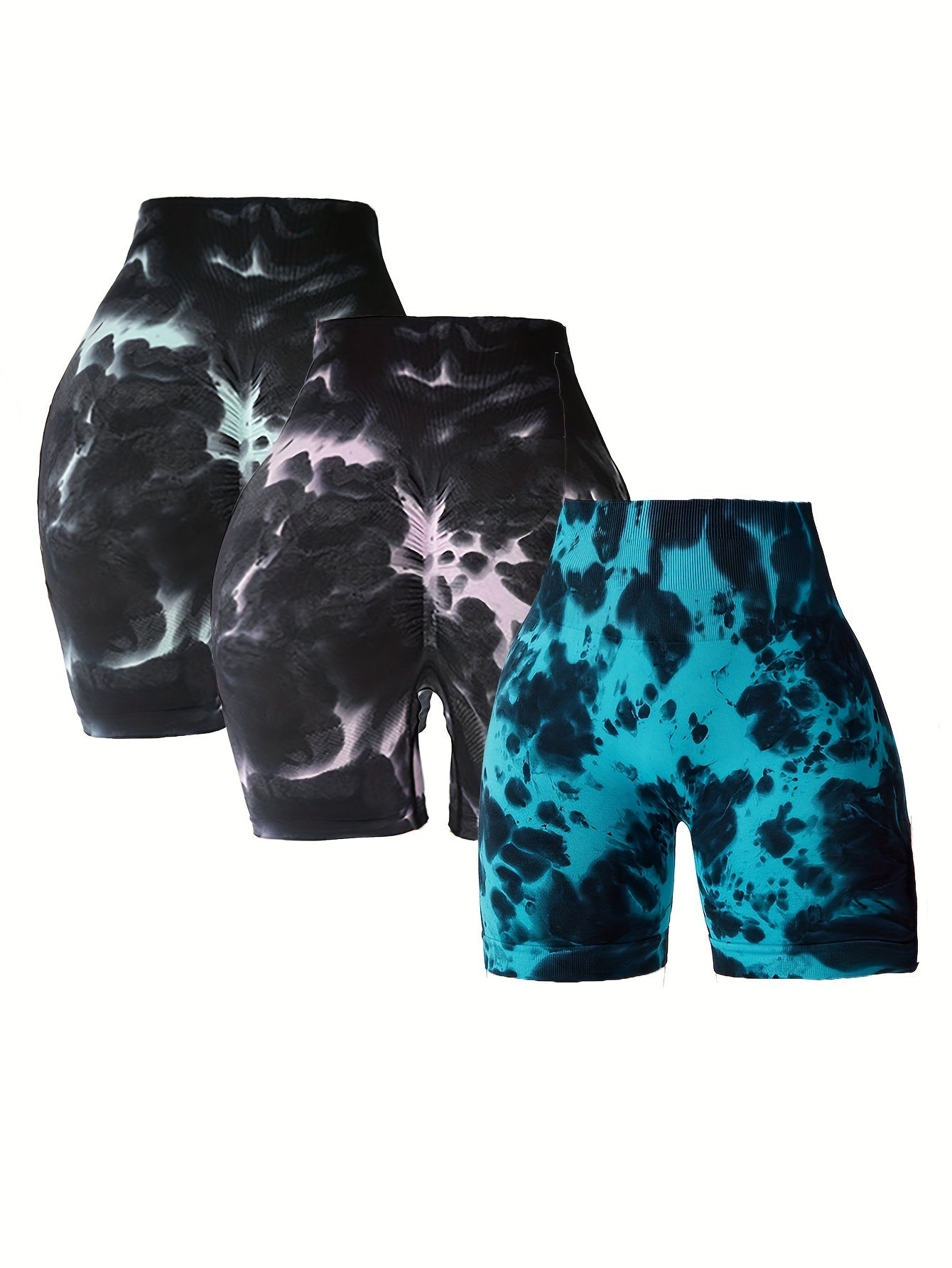 3 Pack Tie-Dye High-Waisted Butt-Lifting Yoga Shorts - Women's Sports Workout Leggings