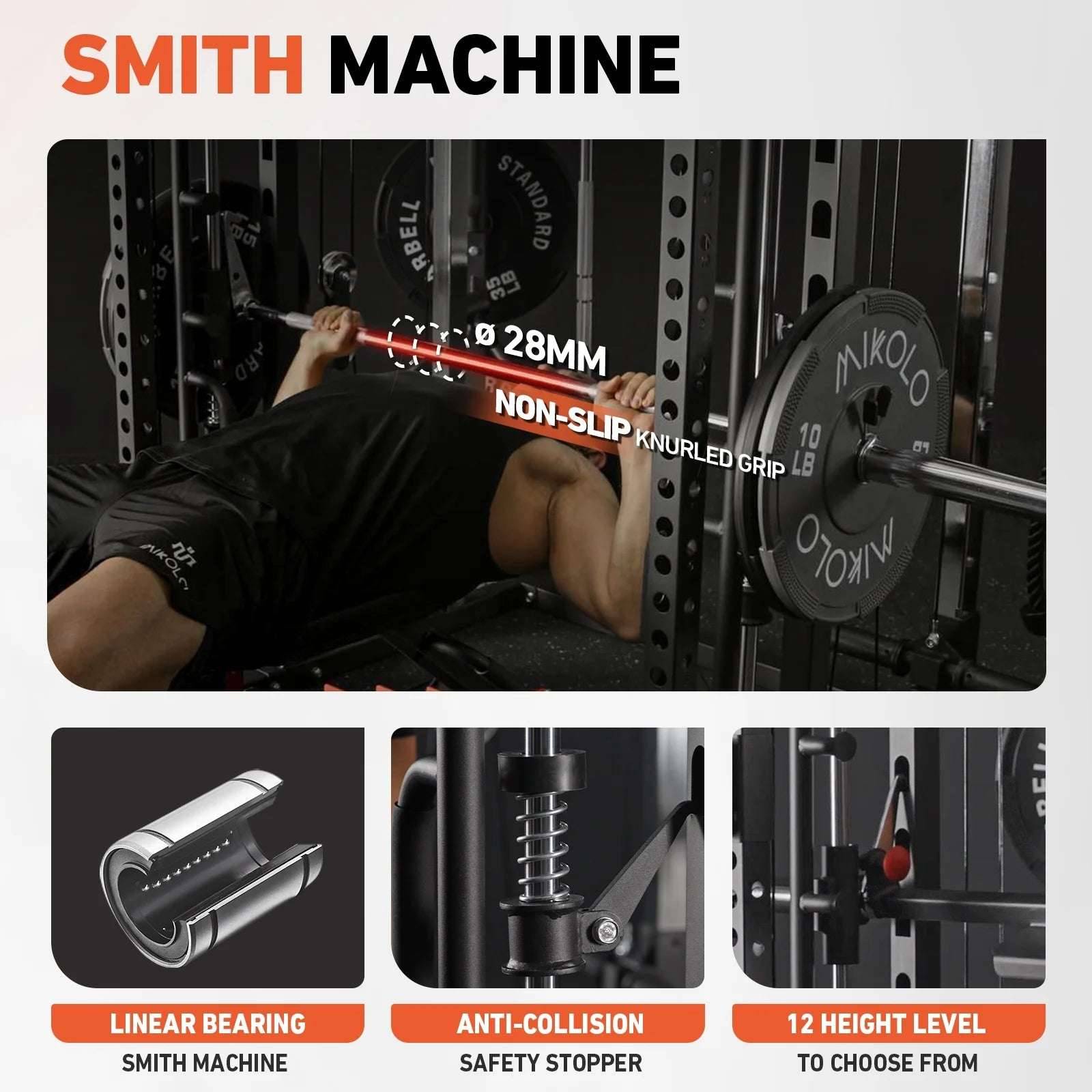 Smith Machine Power Rack All-In-One Cage with Vertical Leg Press for Home Gym -