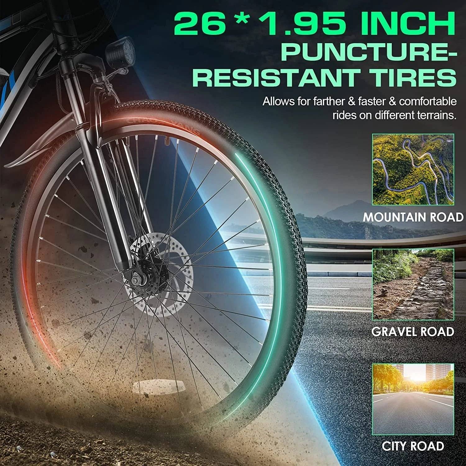 Electric Bike 26" Adult Electric Mountain Bike 48V 500W Hardtail Electric Commuter Bike 21 Speed with Cruise Control up to 19.8MPH, UL2849 Certified -