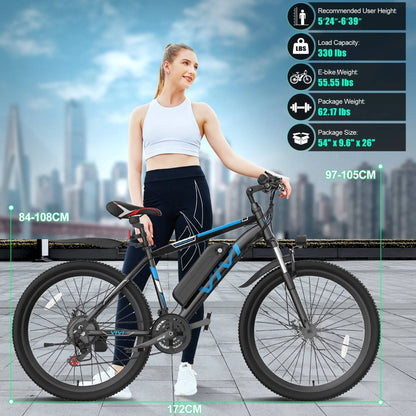 Electric Bike 26" Adult Electric Mountain Bike 48V 500W Hardtail Electric Commuter Bike 21 Speed with Cruise Control up to 19.8MPH, UL2849 Certified -