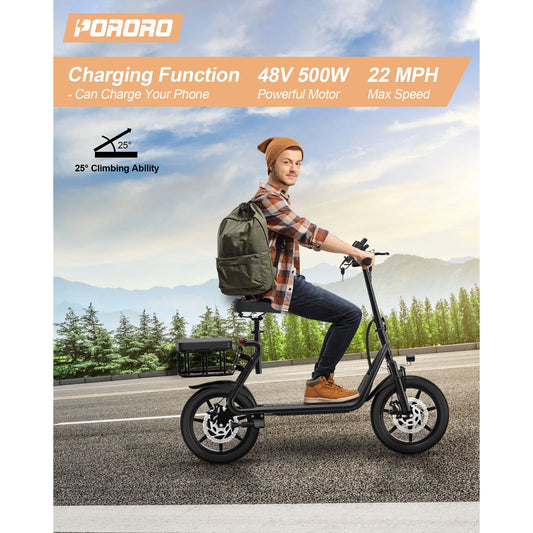 Electric Scooter for Adults, Max 25 Miles Range, with 14" Tires, 500W, 22MPH, Black