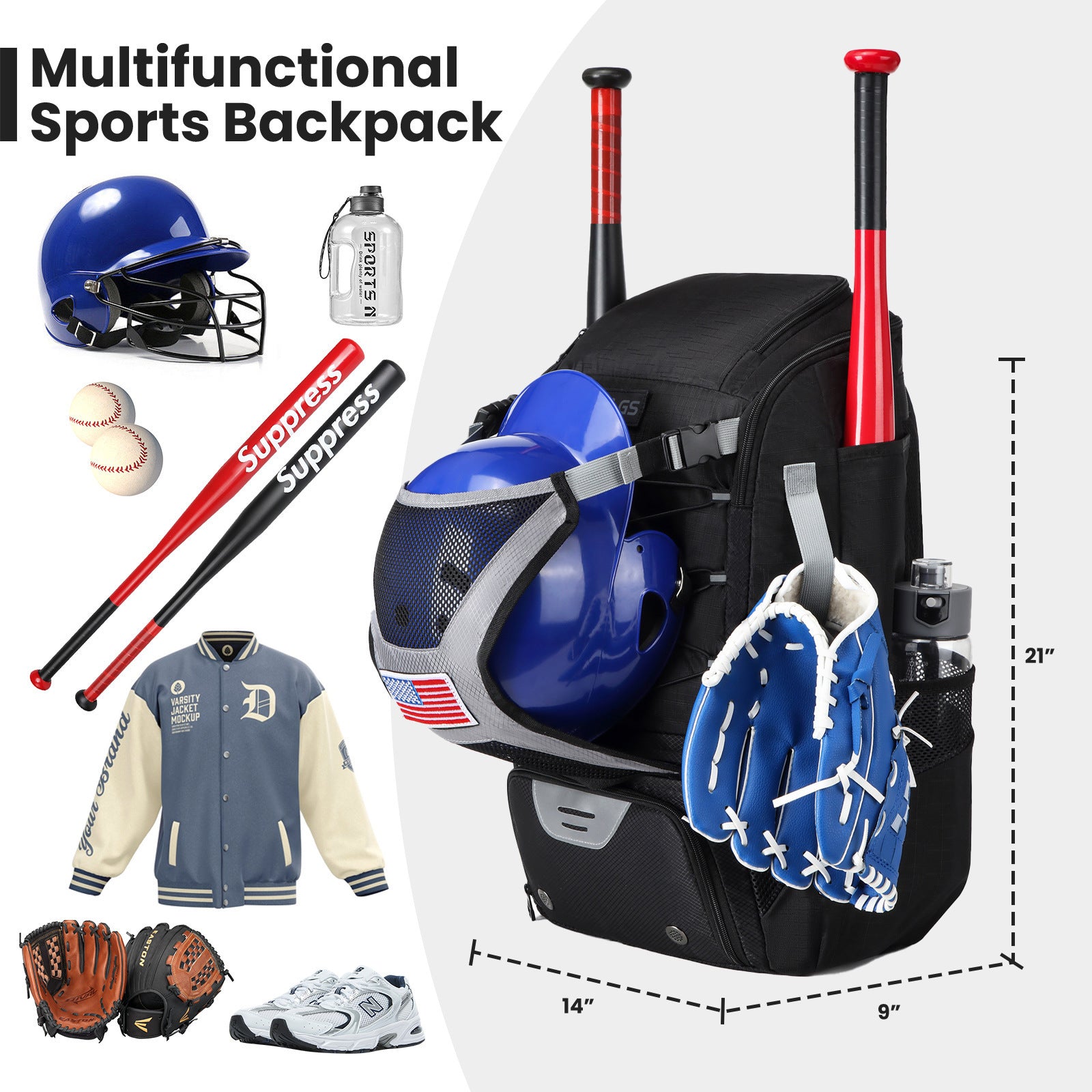 Baseball Equipment Backpack - Large Capacity Portable Multifunctional Bag - HOPE Athlete Apparel and Wellness