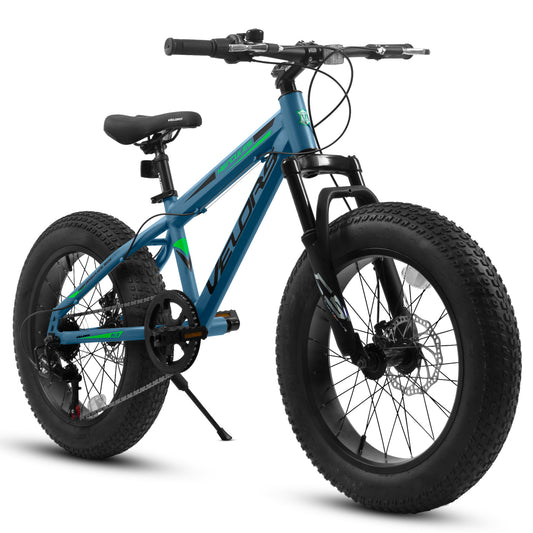 Kids Fat Tire Mountain Bike 20 Inch with 7 Speed and Dual Disc Brakes