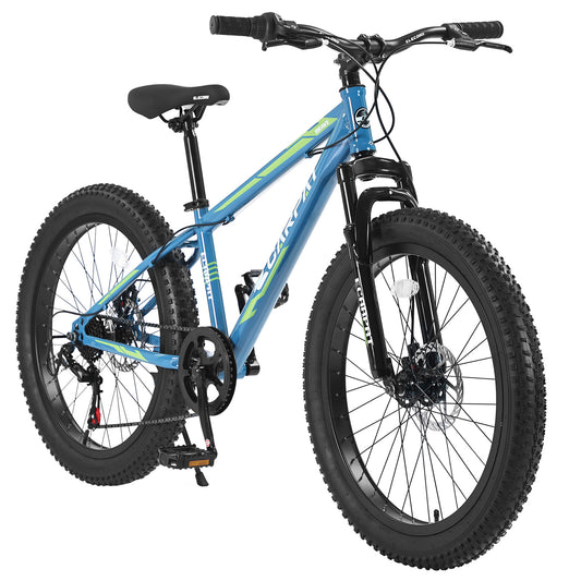 24" Fat Tire Mountain Bike - 7-Speed Shimano, Dual Disc Brake & Suspension