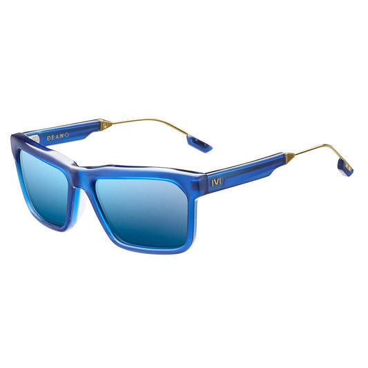Deano Blue Sunglasses - Matte Midway Blue with Antique Brass Frame and Pacific Blue Flash Lens -