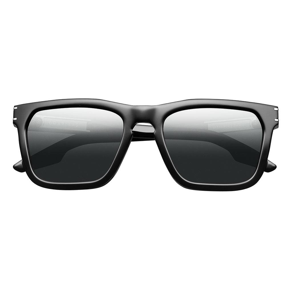 Gravitas Polished Black Sunglasses with Brushed Aluminum Frame and Grey AR Polarized Lens -