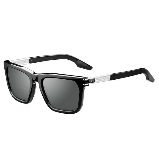 Gravitas Polished Black Sunglasses with Brushed Aluminum Frame and Grey AR Polarized Lens -
