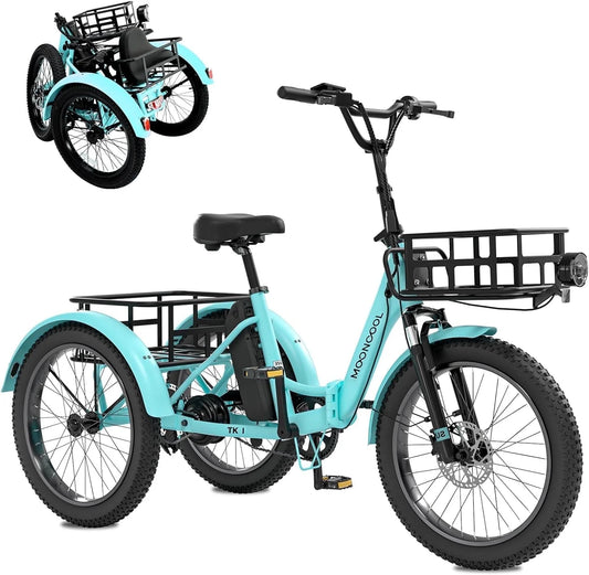 Folding Electric Trike for Adults, 20" Fat Tire Foldable Electric Trike, 750W Motor 48V Removable Battery, 3 Wheel Electric Bicycle with Front & Rear Basket