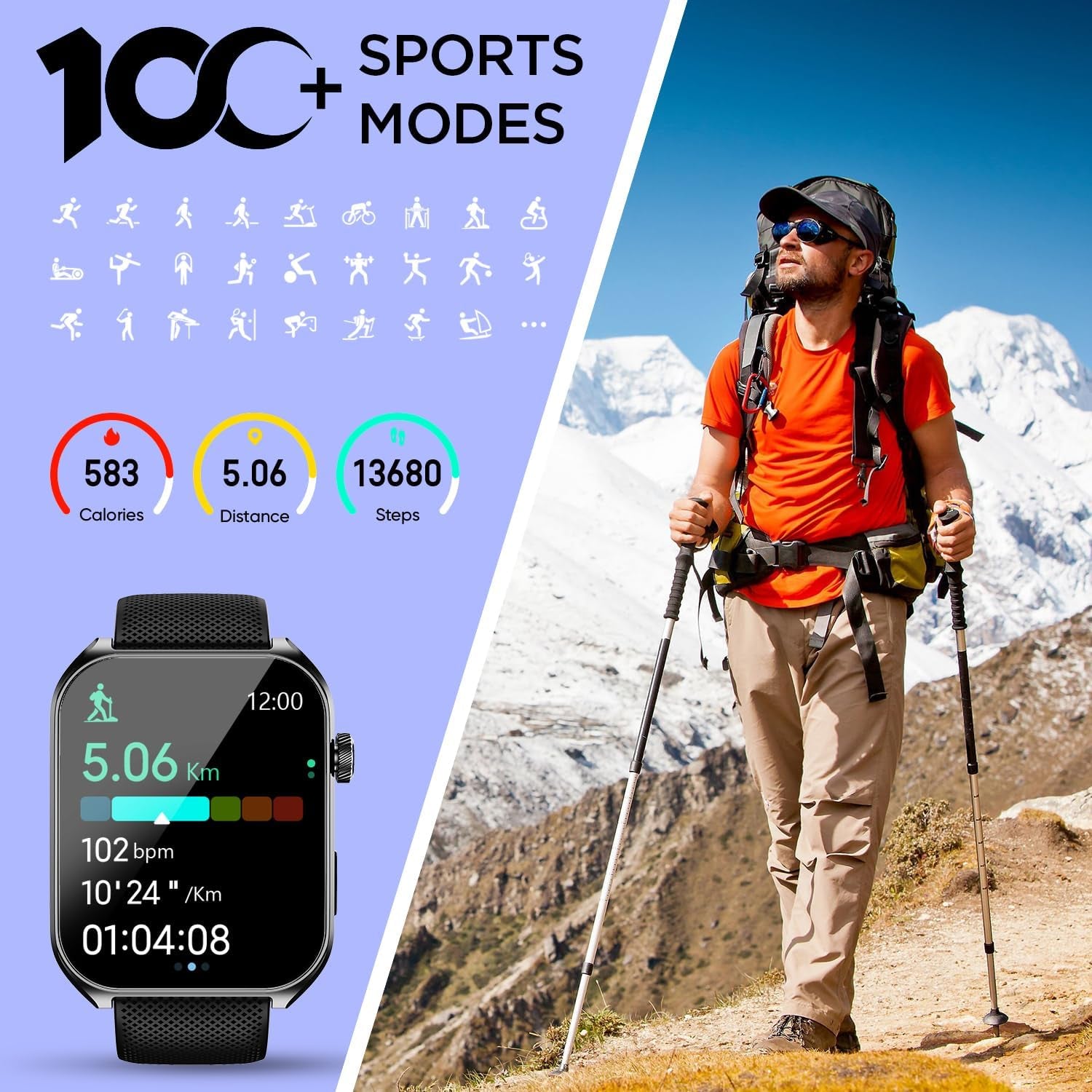 Smart Watches for Men (Answer/Make Calls),2.04" AMOLED Curved Display,140+ Sport Modes,Mens Fitness Watch for Android & Iphone,Mens Smart Watch with Heart Rate/Sleep/Spo2 Monitor,Ip68 Waterproof,Black