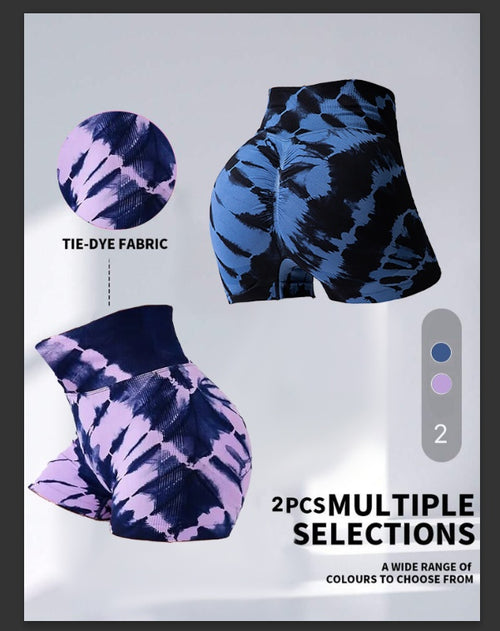 2 Pack Tie-Dye High Waist Yoga Shorts - Tummy Control