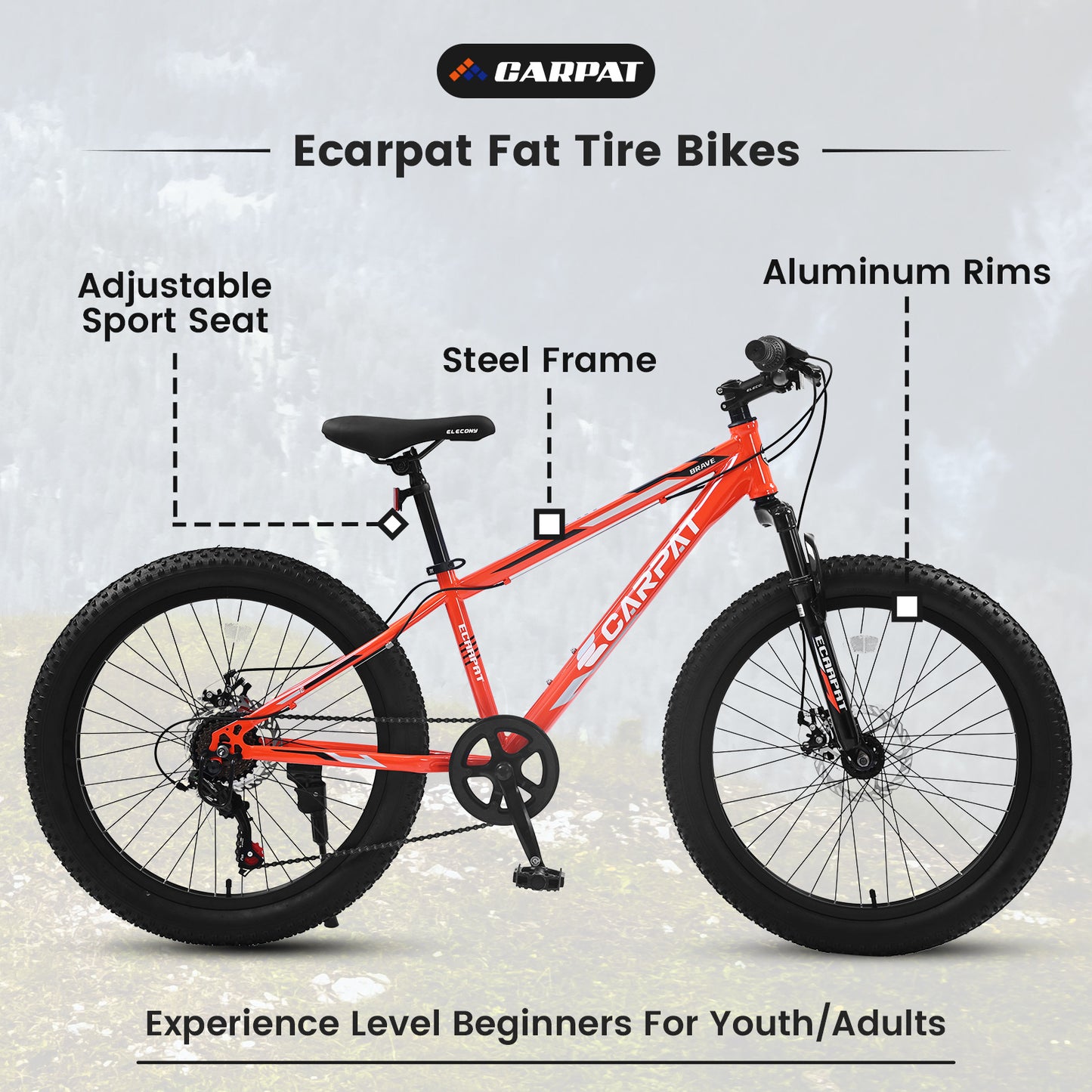 24" Fat Tire Mountain Bike - 7-Speed Shimano, Dual Disc Brake & Suspension