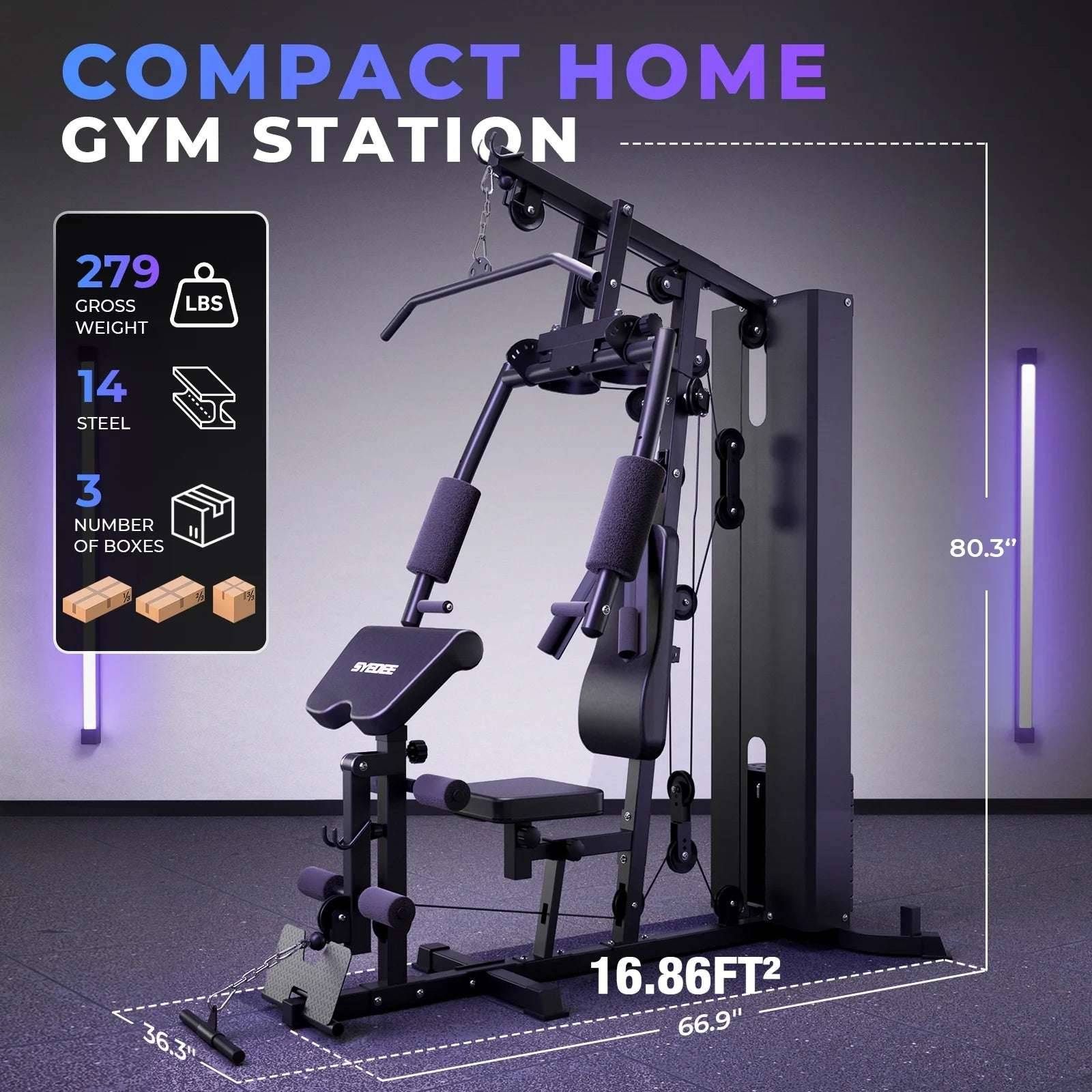 Home Gym Workout Station for Full Body Weight Cable Training -