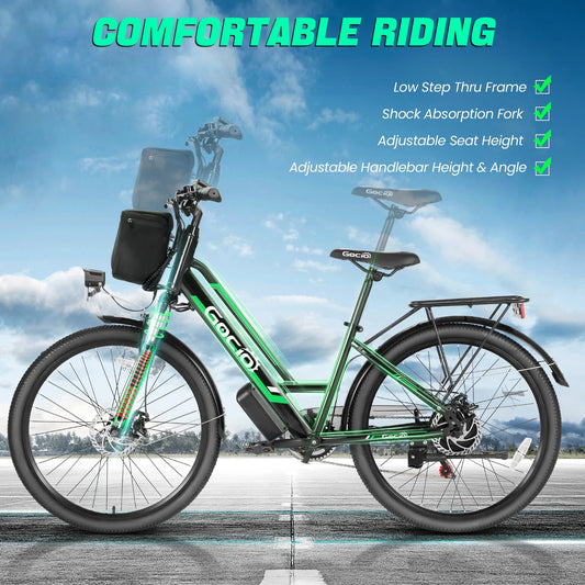 500W 26" Electric Bike 48V Removable Battery Electric Bicycle for Adults, 19.8Mph Cruiser Ebike, Electric Commuter Bike Low Step Frame, Shimano 7 Speed for Men Women Senior UL2849