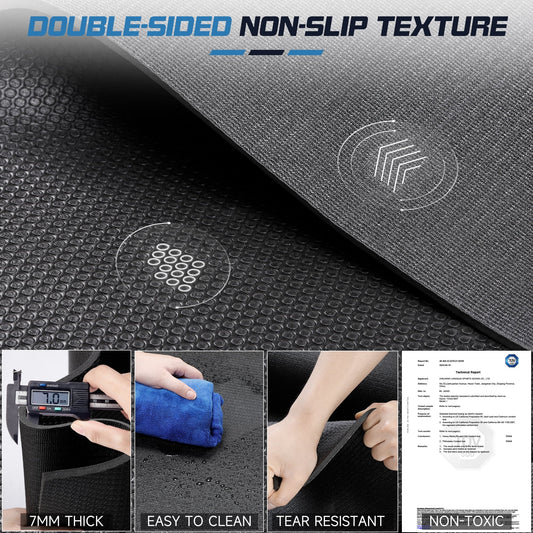12'X6' Black Gym Mat, Thick Large Exercise Yoga Mat for Men and Women Aerobics, Skipping Rope, Gym Equipment - Perfect for Home and Gym Workouts