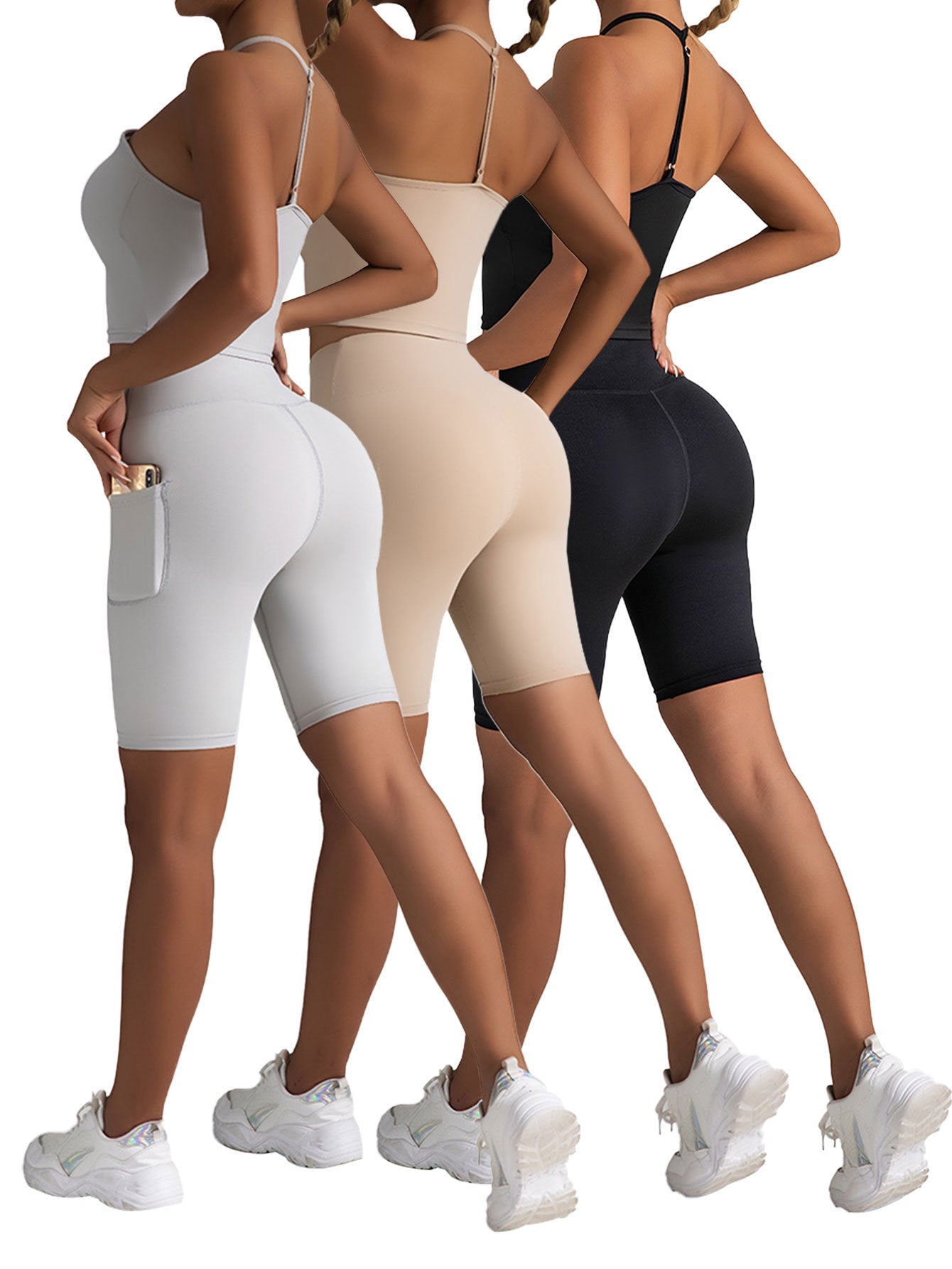 3 Pack High Waist Biker Shorts with Pockets - Tummy Control Running Workout Yoga Shorts