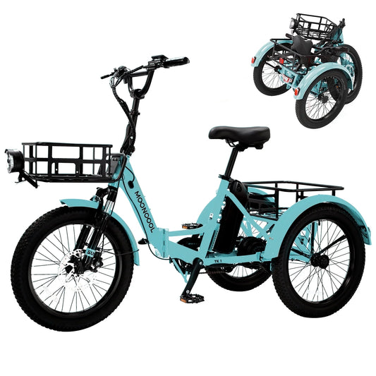 Folding Electric Trike for Adults, 20" Fat Tire Foldable Electric Trike, 750W Motor 48V Removable Battery, 3 Wheel Electric Bicycle with Front & Rear Basket